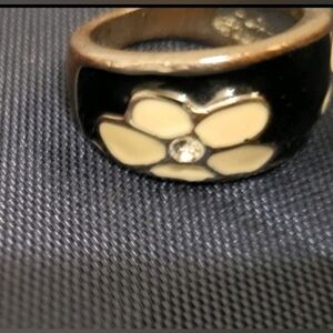 Enamel On Silvertone Ring, size 7